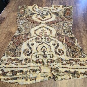 OneWorld Size Large Sleeveless Tunic Boho Paisley Pattern Embellished Patter